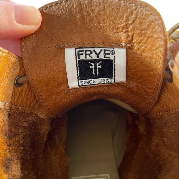 Frye Cognac Soft Leather Lace Up Boots w/ Rubber Grip Added to Sole - Picture 7 of 15